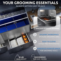 KANIS Professional Dog Washing Station - 304 Stainless Steel Pet Wash Sink & Grooming Bath Tub for Home with Ramp, Shower, Floor Grate, Storage Drawers, and Faucet for Large, Medium & Small Pets