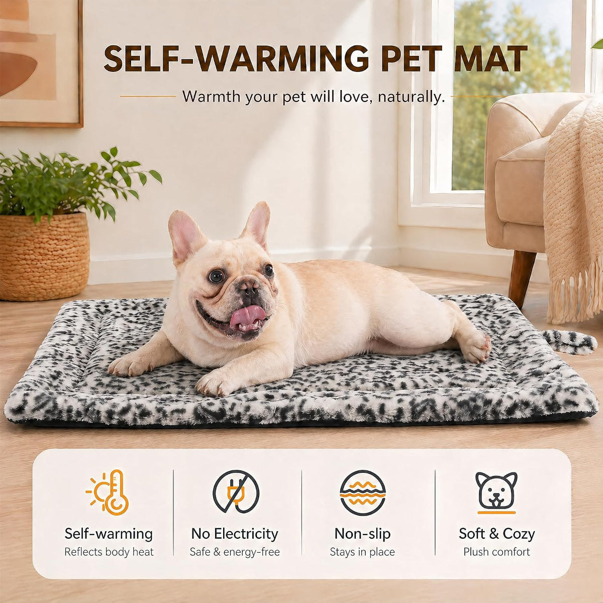 Self Warming Cat Pad for Cats and Dogs - 30 x 24 inch / Black/White - image 2