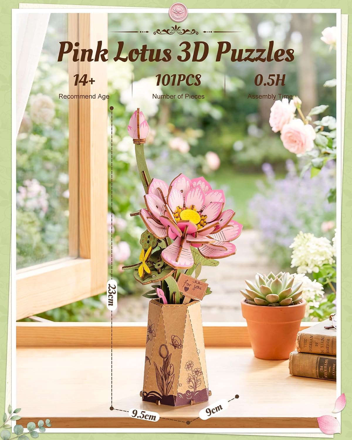 Wowood 3D wooden pink lily flower puzzle assembled model - view 26