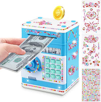 Piggy Bank for Kids Girls Boys with Password Code Lock Cash Coin Can - Blue