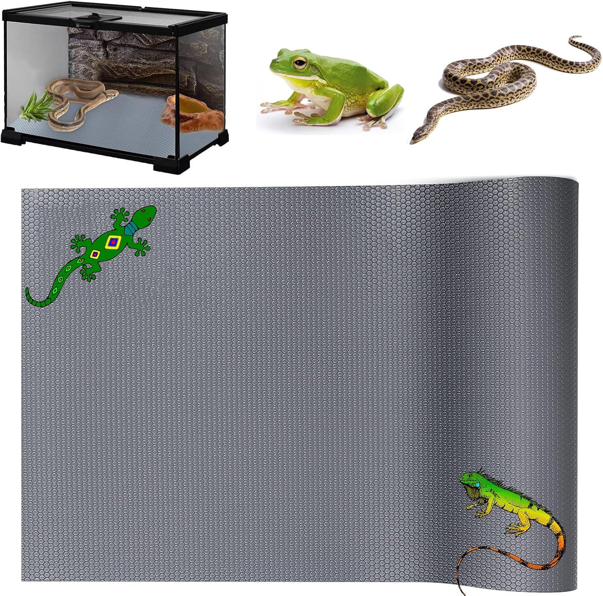 KABASI Reptile Substrate Liner Terrarium Carpet - 17.7x39.4 inch / Grey
