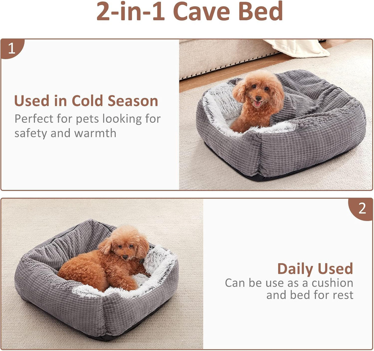 MIXJOY Dog Beds for Small Medium Dogs with Hooded Attached - 20.0"L x 19.0"W x 6.0"Th - image 4