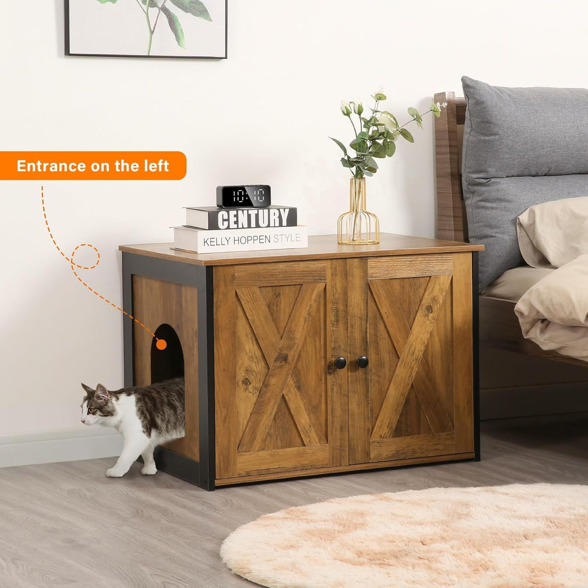 Cat Litter Box Enclosure, Hidden Litter Box Furniture - Warm Brown - image 3