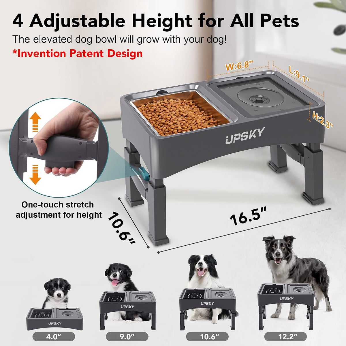 UPSKY 2-in-1 Elevated Dog Bowls Set with 4 Height Adjustable Stand - D-3 in 1 (Grey) - image 2