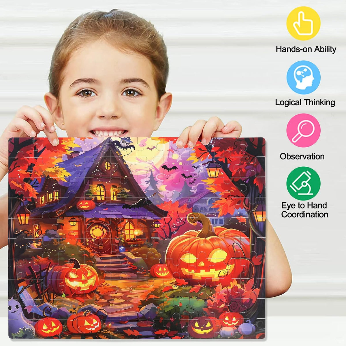 LELEMON Halloween jigsaw puzzle for kids with pumpkins and bats in tin box - view 39