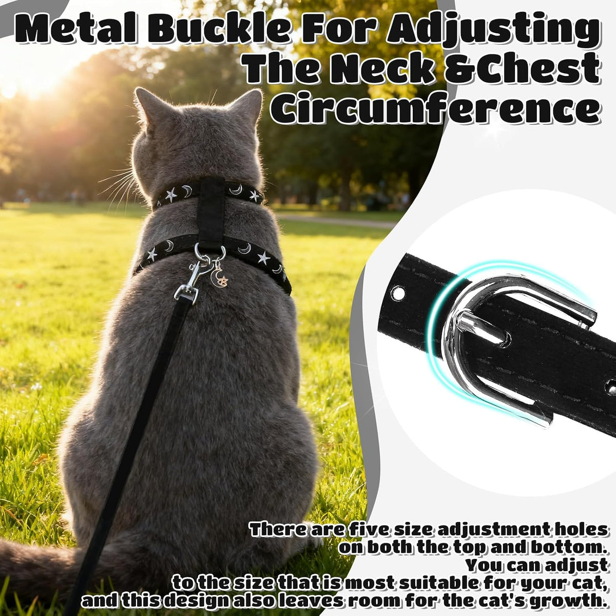Cat Harness and Leash Set, Escape Proof Adjustable Cat Harness - Star-Moon / Small - image 4