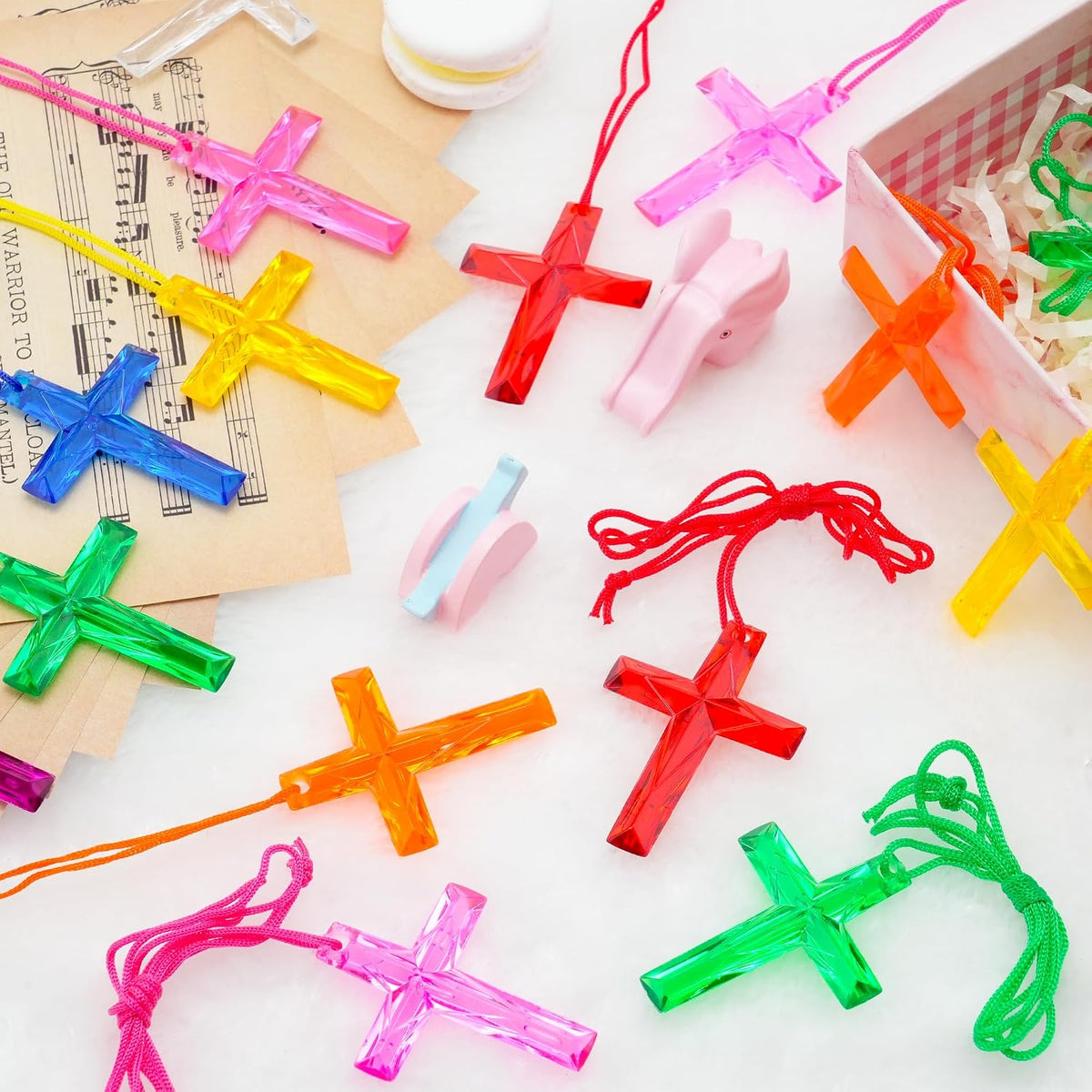 104 Pack Crystal Cross Necklaces Bulk, VBS Prizes - 104-Multi - image 3