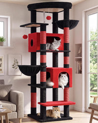 Globlazer 74in Heavy Duty Cat Tree Tower for Indoor Cats Large Adult - Red Black / 74inch