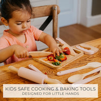 ZICOTO wooden kids cooking and baking set with knives, rolling pin, whisk and spatulas in sage - view 7