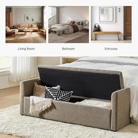 HULALA HOME Modern Storage Bench with Throw Pillows, 59.4" Extra Long Bedroom Ottoman Bench for End of Bed, Comfy Upholstered Footstool for Entryway Dining Room Living Room, Brown