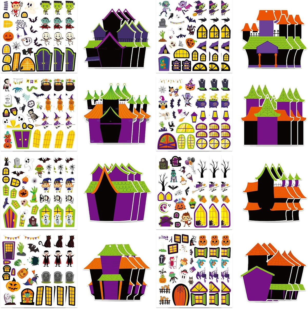 48PCS Halloween Make-a-face Stickers Halloween Characters Stickers - Halloween Haunted House