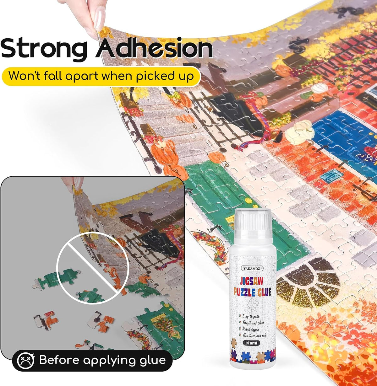 YAKAMOZ Jigsaw Puzzle Glue Clear with Sponge Head & Silicone Brush - 240ml - image 4