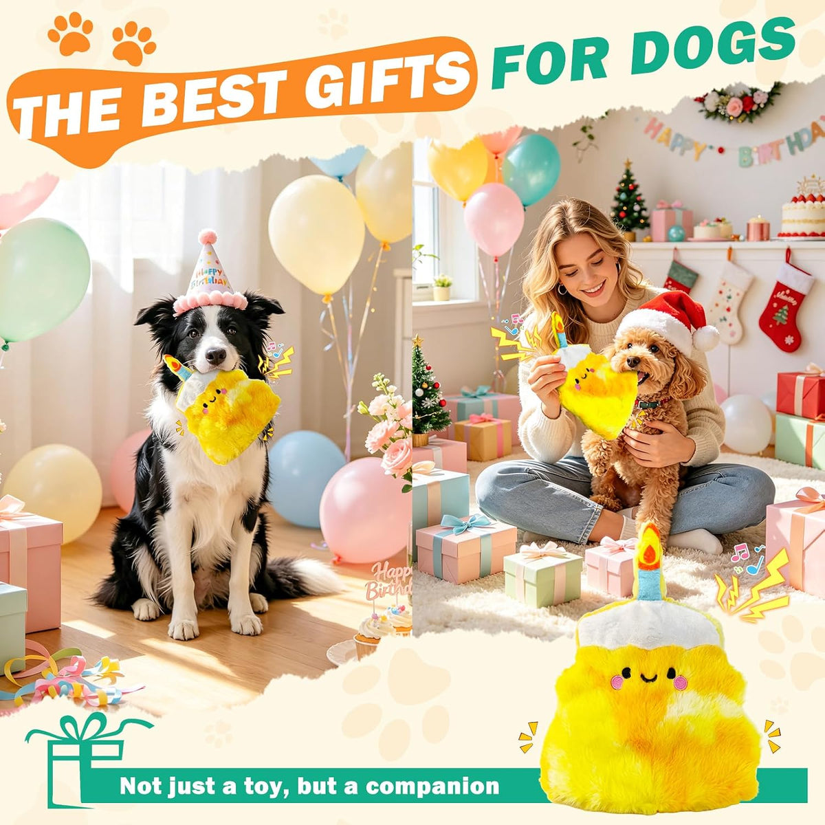 Fuufome Squeaky Dog Toys for Indoor Play with Small - yellowish white - image 4