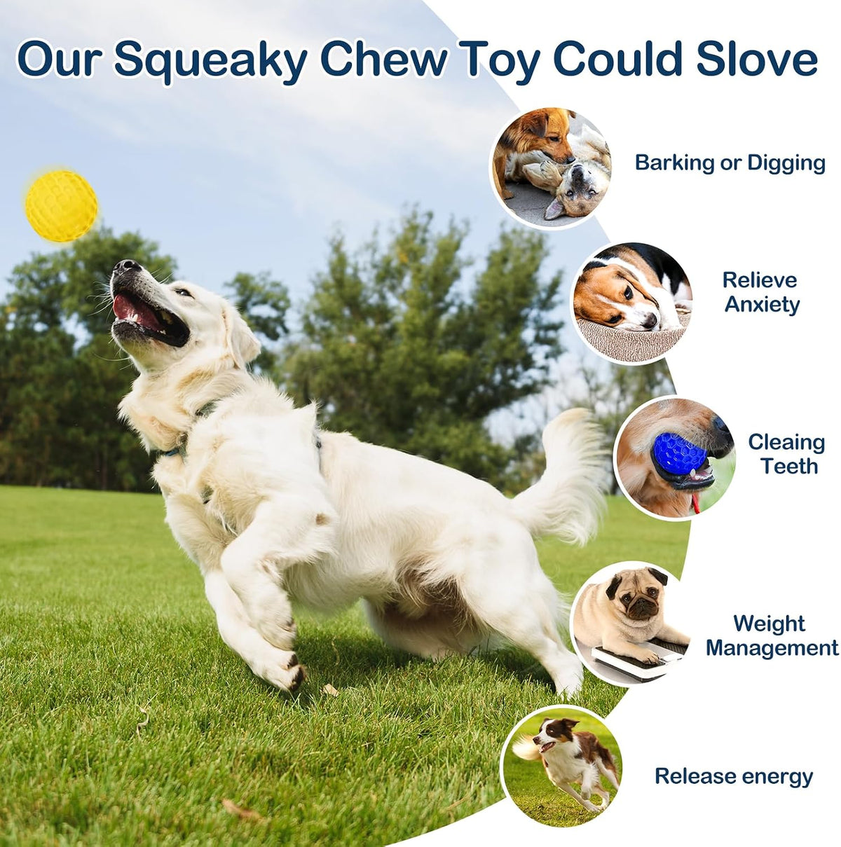 2 Pack Indestructible Squeaky Dog Balls for Aggressive Chewers - Blue+Yellow - image 4