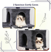 Cat Tree for Indoor Cats, 71'' (180cm) Multi-Level Cat Tower for Large Adult, Sturdy Cat Tree House with 2 Scratching Boards 7 Posts, 2 Plush Perches/Condos, Hammock, Smoky Gray GCT032G