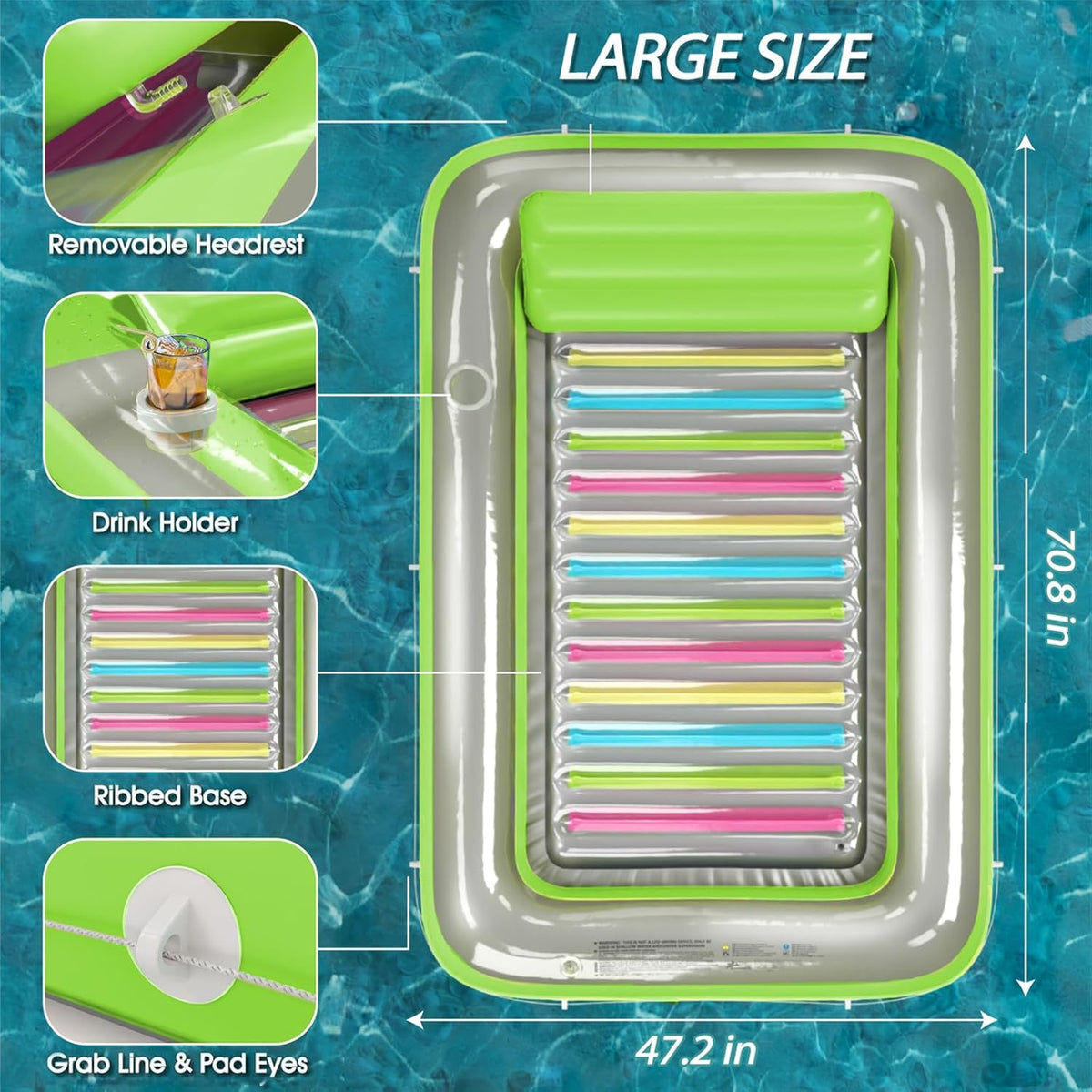 Inflatable Tanning Pool Lounger Float - Lime Green / Large - image 4