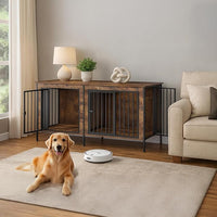 Dog Crate Furniture 78" for 2 Dogs Sturdy Heavy Duty Dog Kennel Solid Metal Tube Thick Wooden with 3 Lockable Doors XXL Double Dog Cage Large Breed as End Table for Large Dogs Rustic Brown