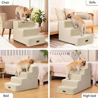 Dog Steps for High Bed, 5-Step Pet Stairs for Small Dogs and Cats – Essentials for Cats - Beige / 5 - image 2