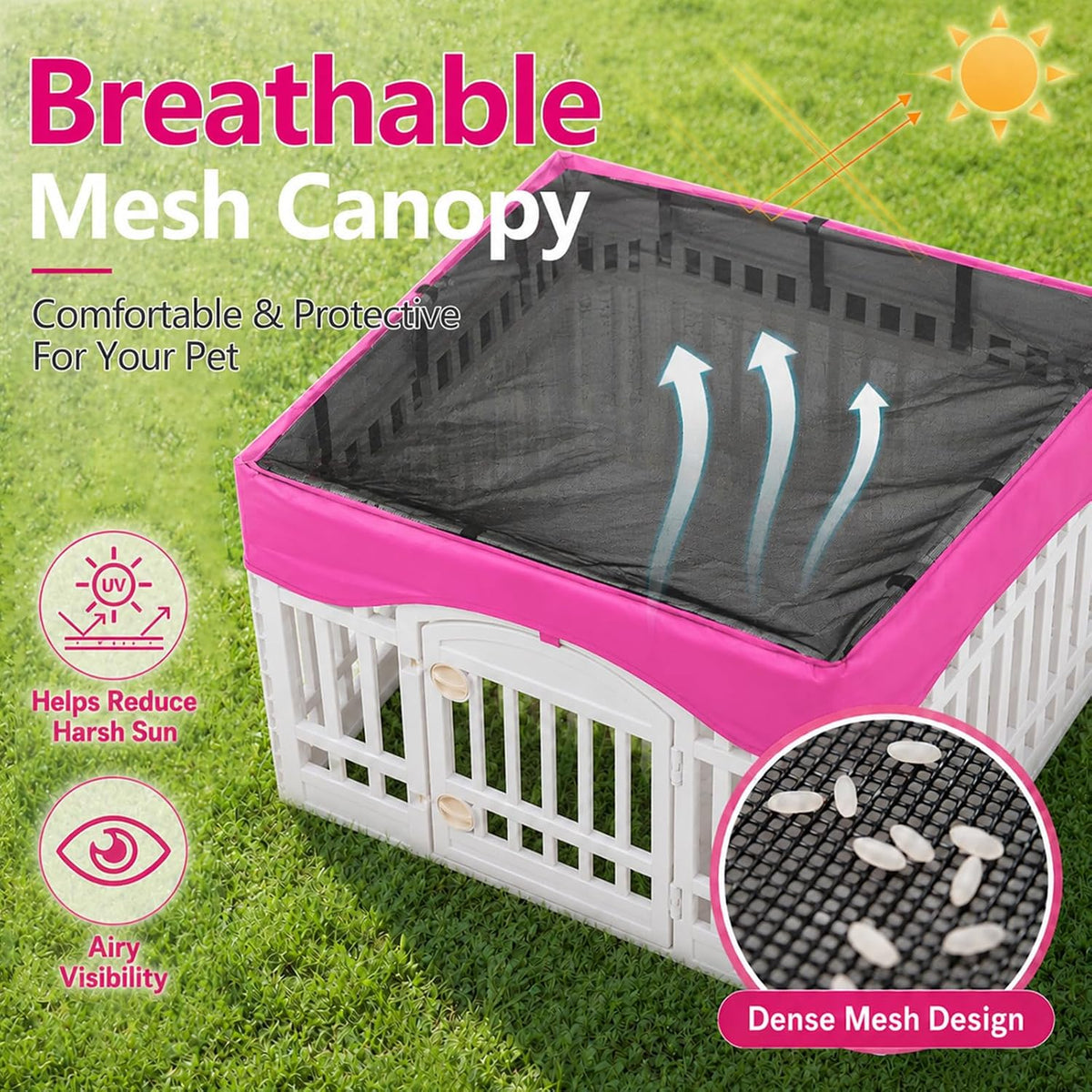 Dog Playpen Mesh Top Cover - Pink / Fits 36" 4-Panel dog playpen - image 4