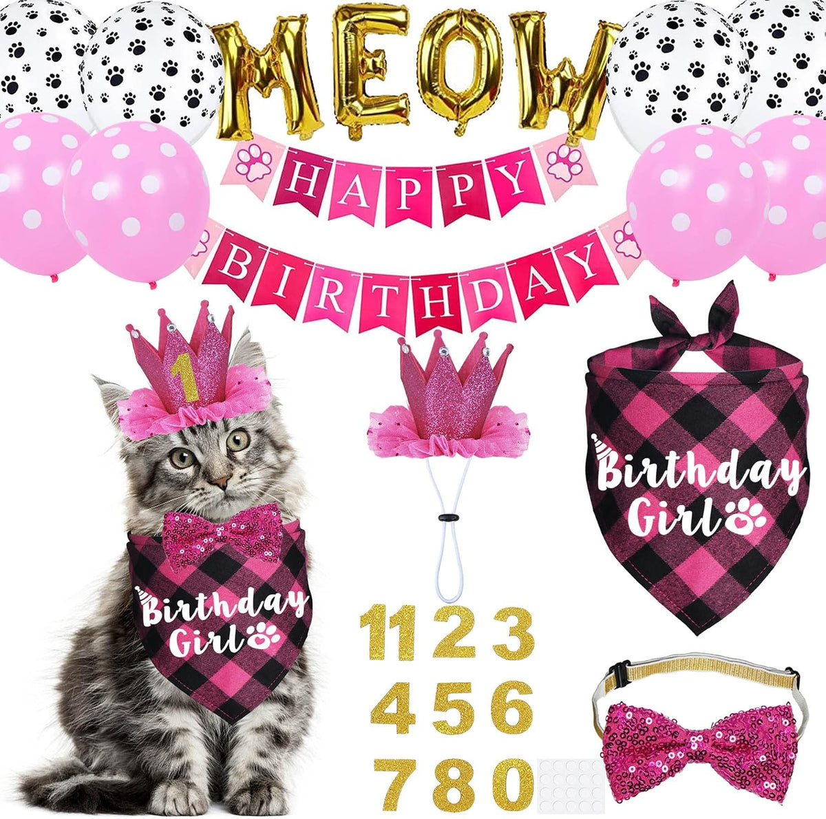 Cat Birthday Party Supplies - Pink