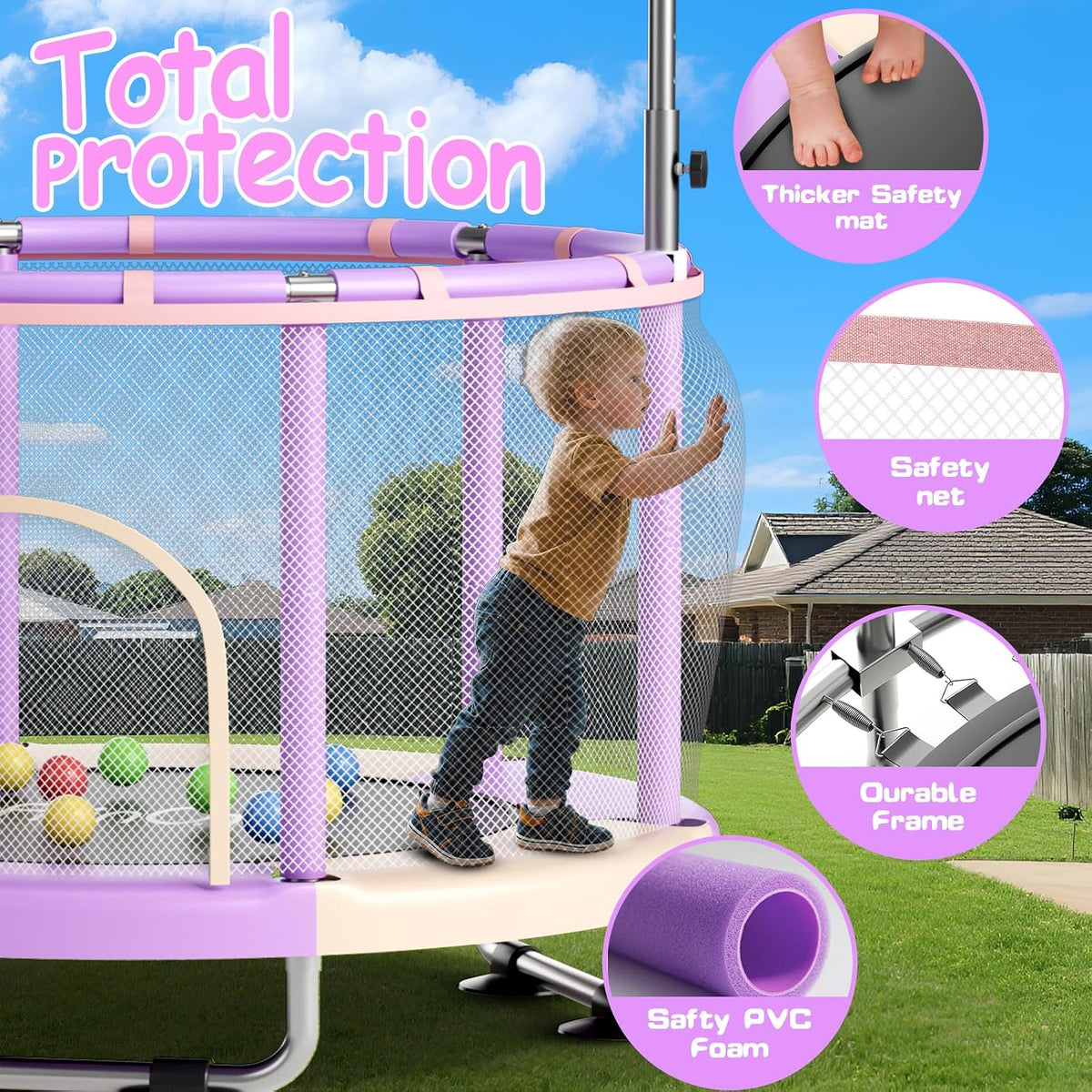 55" Toddler Mini Trampoline for Kids - Pink-Purple - image 2