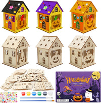 Fennoral 7 pack wooden 3D pumpkin house craft kit for kids Halloween decorating - view 2