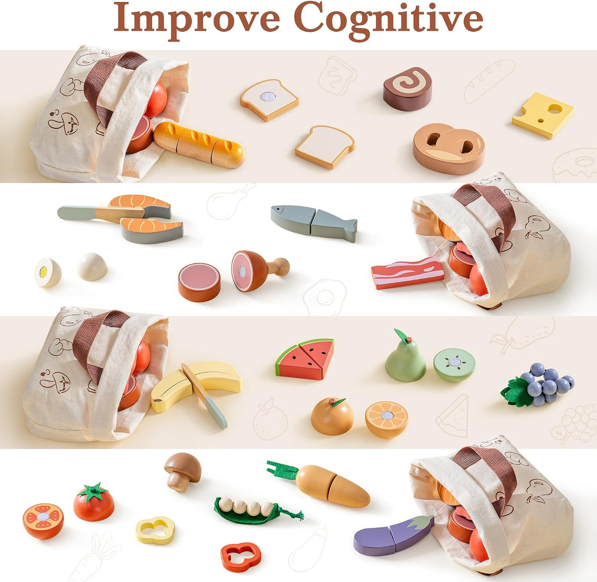 ROBOTIME wooden play food cutting fruit set with storage shopping bag - view 8