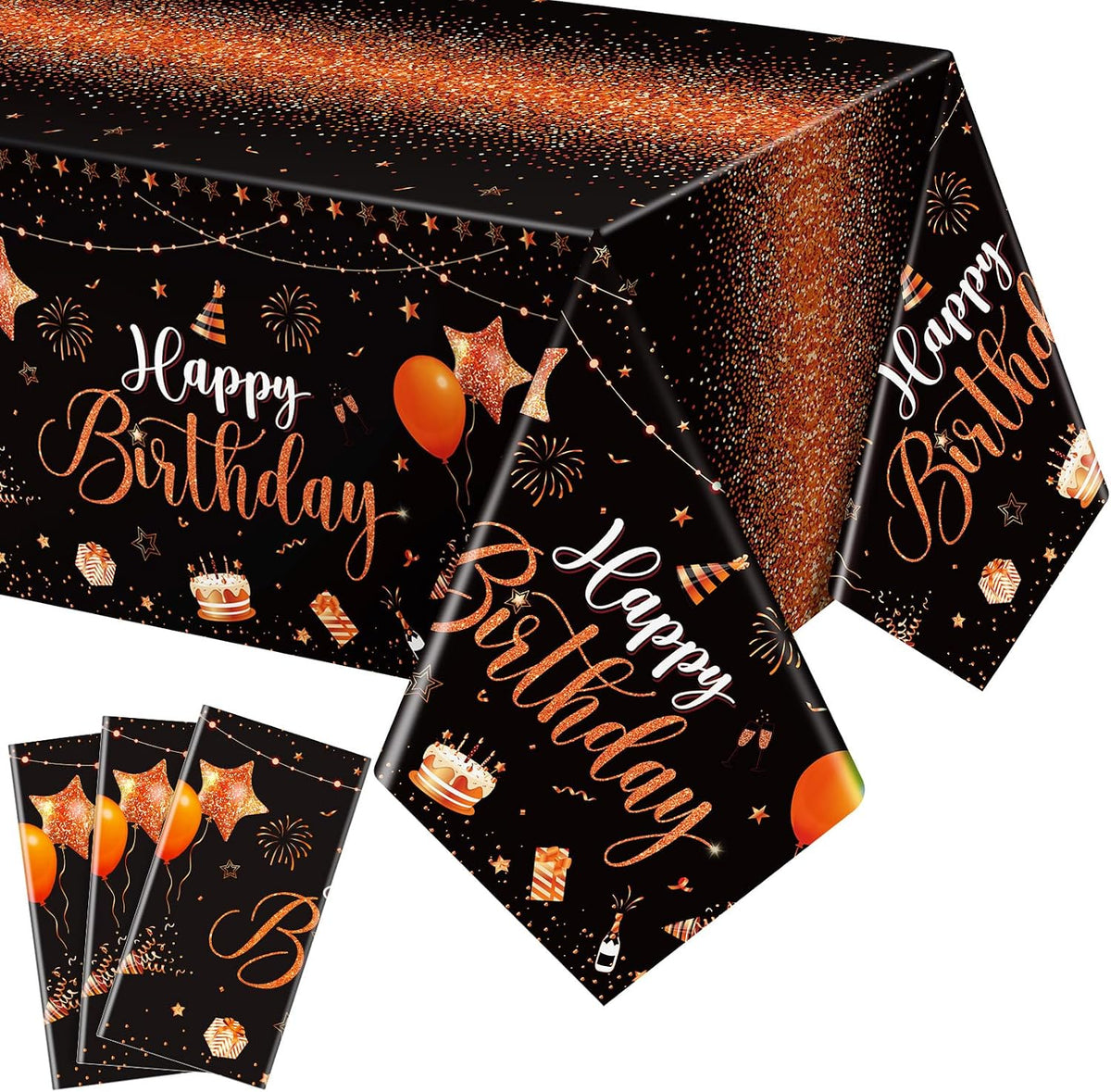 Tudomro 3 Pcs Plastic Happy Birthday Party Tablecloths - Black Orange / 3