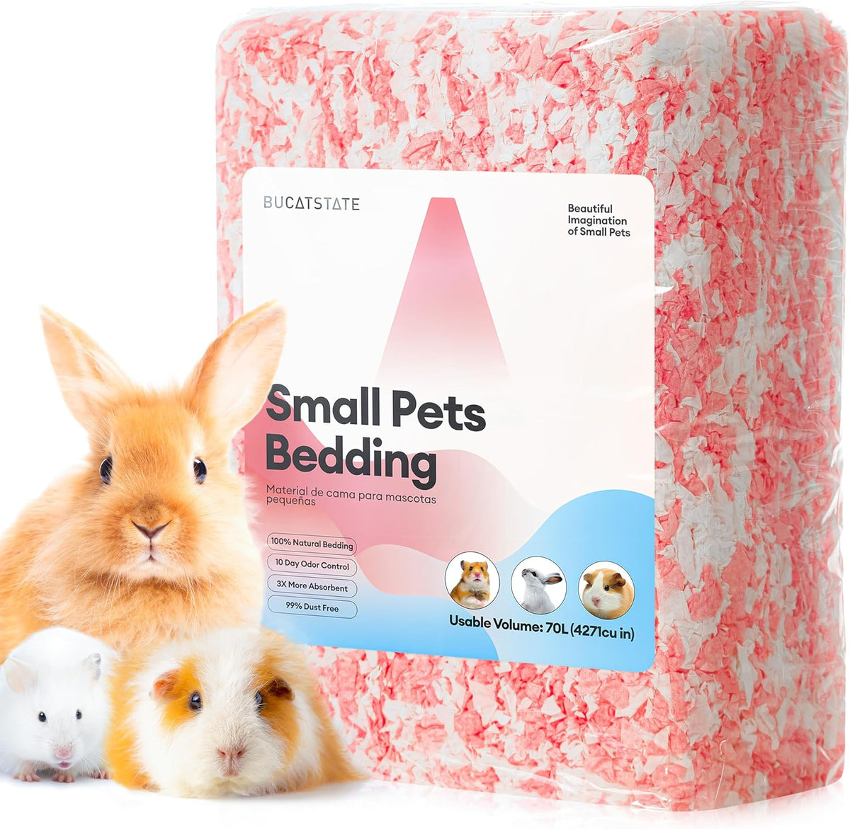 BUCATSTATE Hamster Bedding 15L, 99% Dust-Free Paper Bedding - Rosy / 70L
