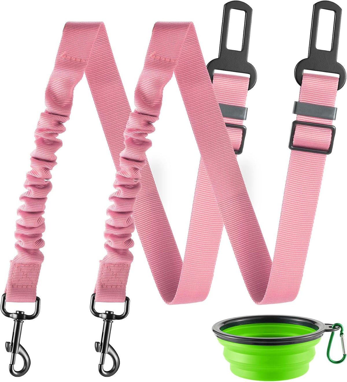 Dog Seat Belt for Car, Retractable Pet Safety Harness - Light Pink-2PCS