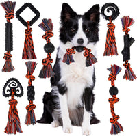 BINGPET 8 Pack Halloween Dog Cotton Rope & Rubber Chew Toys – Essentials for Dogs - Halloween Black