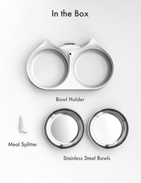 PETLIBRO Pet Food Splitter with Stainless Steel Bowls, Automatic Cat Feeder Bowls for Two Cats or Dogs, Suitable for PETLIBRO Automatic Cat Feeder PLAF005, PLAF006, PLAF103, PLAF203, White