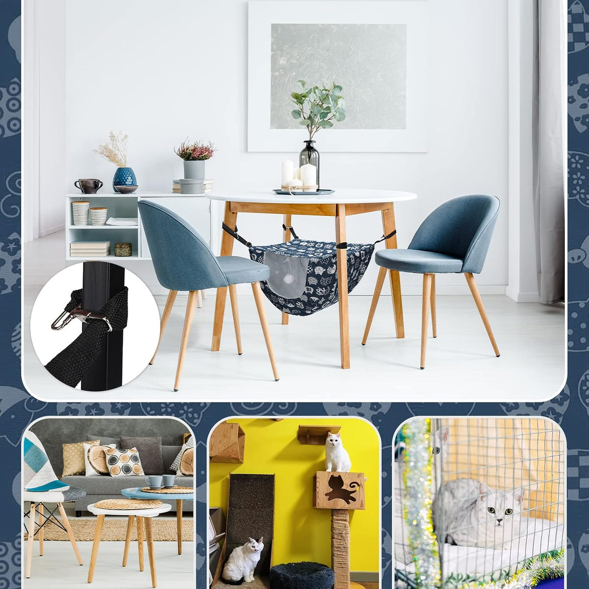 Unittype 2 Pieces Cat Cage Hammock Hanging Pet Bed, 2 Styles - Plaid / 2 - image 4