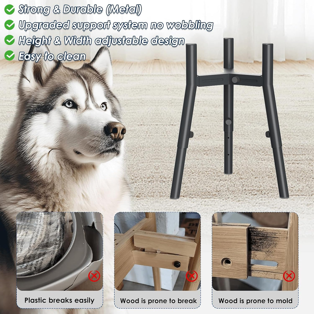 SHAINFUN Grey Metal Stand for Large Dogs - Height: 9.8-13.4", Width: 7-10.7" / Black-HU - image 4