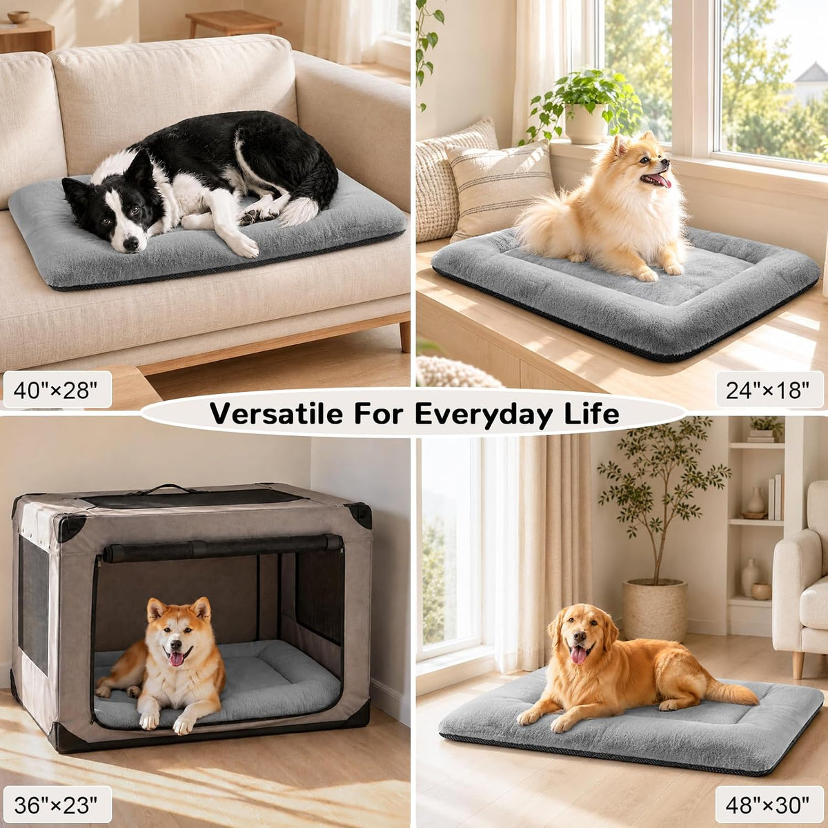 Dog Crate Pad, Washable Cozy Dog Bed Mat for Medium Dogs 36"x23" - 36.0"L x 23.0"W x 1.5"Th / Grey - image 4