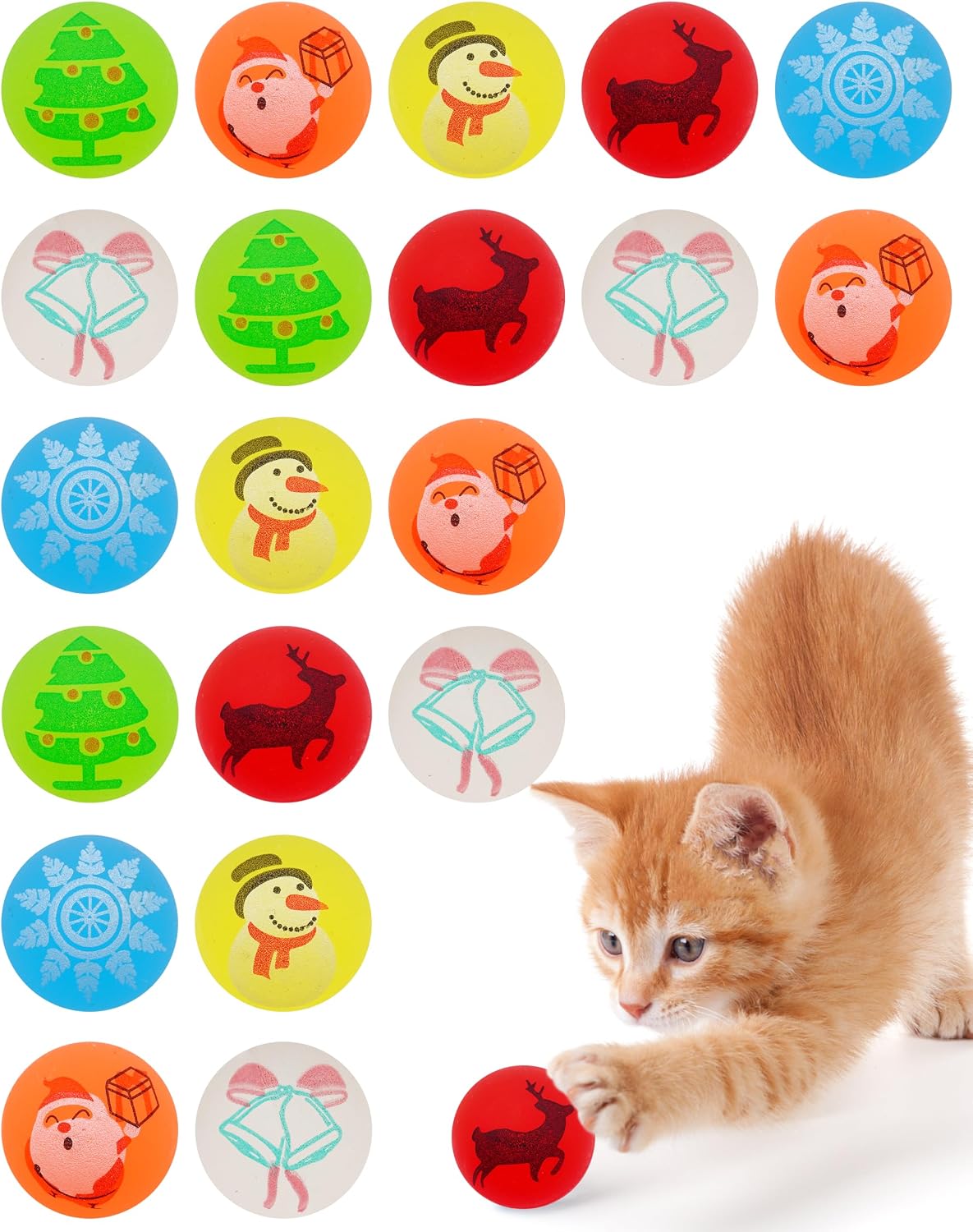PET SHOW 20 Pack Cat Toy Crinkle Balls 2.5inch for Indoor Cats Kittens – Essentials for Cats - 20Pcs Christmas Cat Bouncy Balls