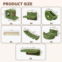 Cat Wall Shelves, 9-in-1 Wood Cat Wall Furniture Set, Burlywood – Essentials for Cats - Green / 13 Piece Set - image 2