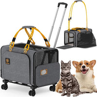 PAWZIDEA Expandable Pet Carrier with Wheels, 24x16x16in Large Cat Carrier for 2 Cats, Soft-Sided Dog Carriers for Small Medium Dog, Collapsible Rolling Travel Bag w/Telescopic Handle, Shoulder Straps