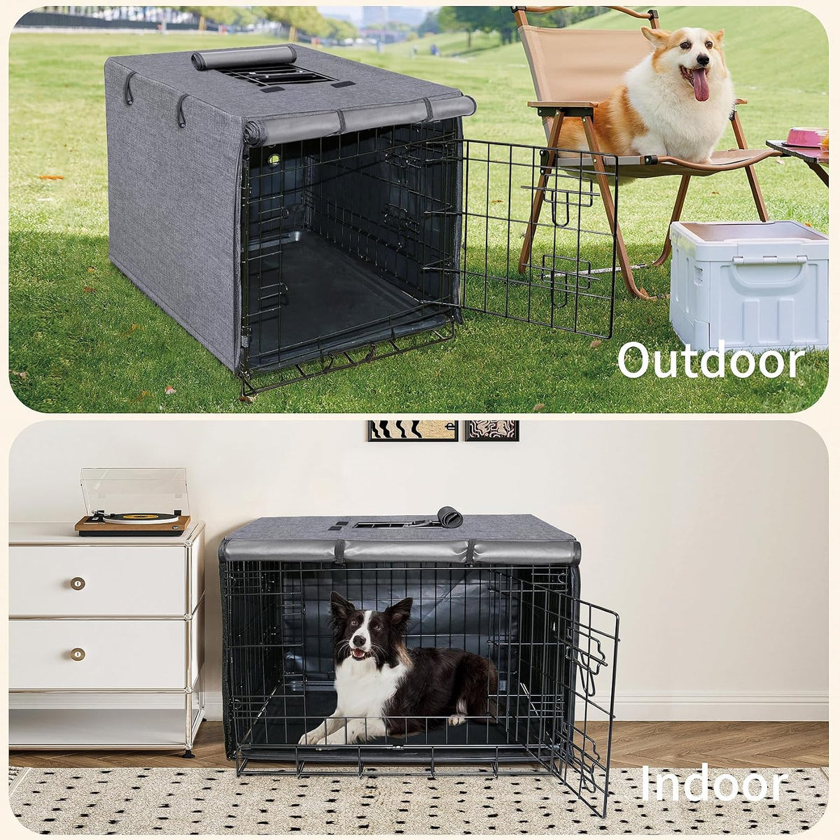 DONORO Dog Crate Cover 24 Inch Waterproof Pet Kennel Cover 600D Heavy - 30.0"L x 19.0"W x 21.0"H / Grey - image 4