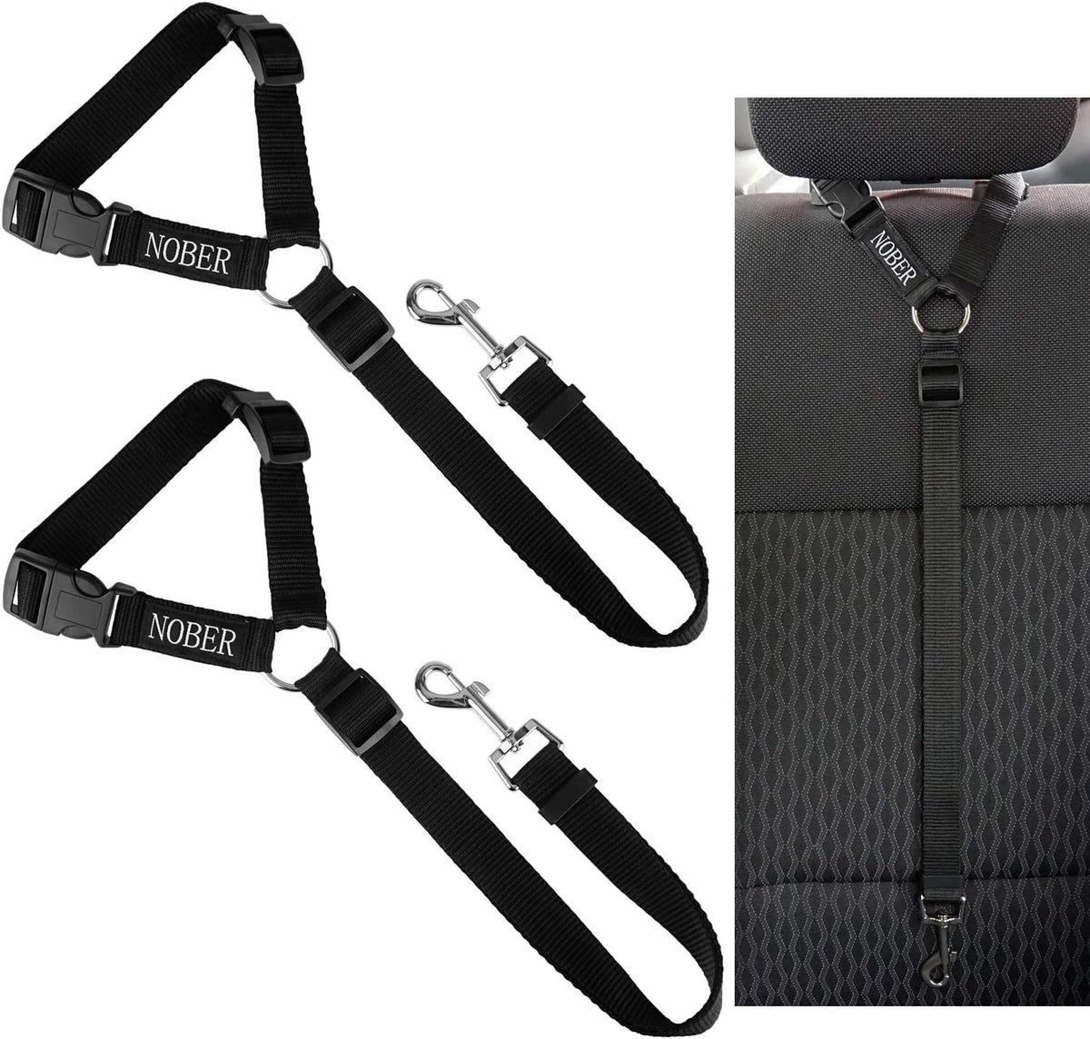 Pet Dog Cat Seat Belts, Car Headrest Restraint Adjustable Safety Leads Vehicle Seatbelt Harness 1 - 2 Pack / Black
