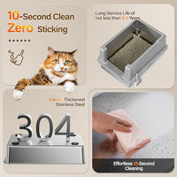 Stainless Steel Jumbo Open Cat Litter Box, XXXL 28"x20.5"x14" for Large Cats & Multi-Cat Households, Anti-Leakage High Walls & Non-Slip Base, Non-Sticky, Easy Clean Durable Metal Litter Pan