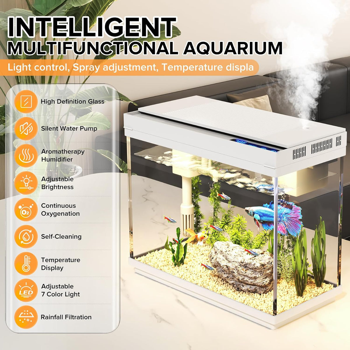 Fish Tank, 2.4-Gallon Aquarium Starter Kit with 3-in-1 Quiet Pump – Essentials for Fish - White - image 2