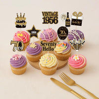 36PCS Happy 80th Birthday Cupcake Toppers Double Sided Black Gold - Vintage / 70th - image 4
