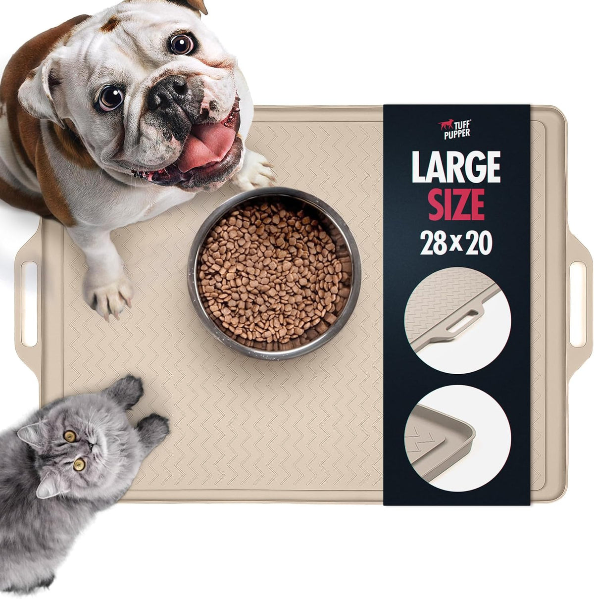 Tuff Pupper 36x24 XXL Dog Feeding Mat for Food and Water - Beige / Large - 28" x 20"
