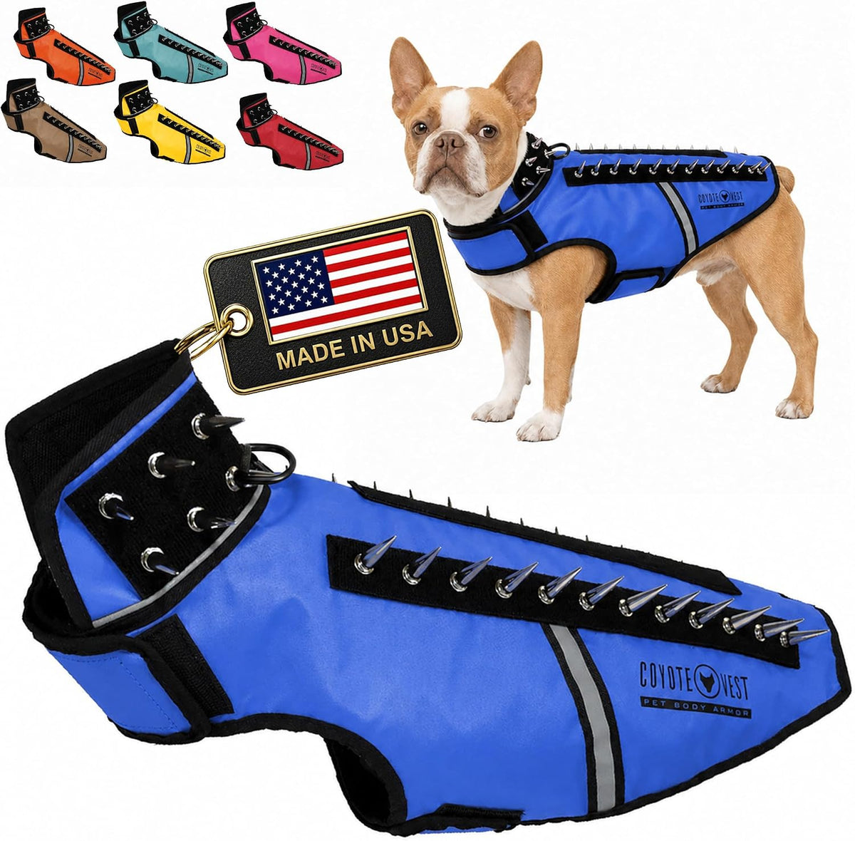 CoyoteVest SpikeVest Dog Harness, Made in the USA, XS-Yellow – Essentials for Dogs - Royal Blue / Medium