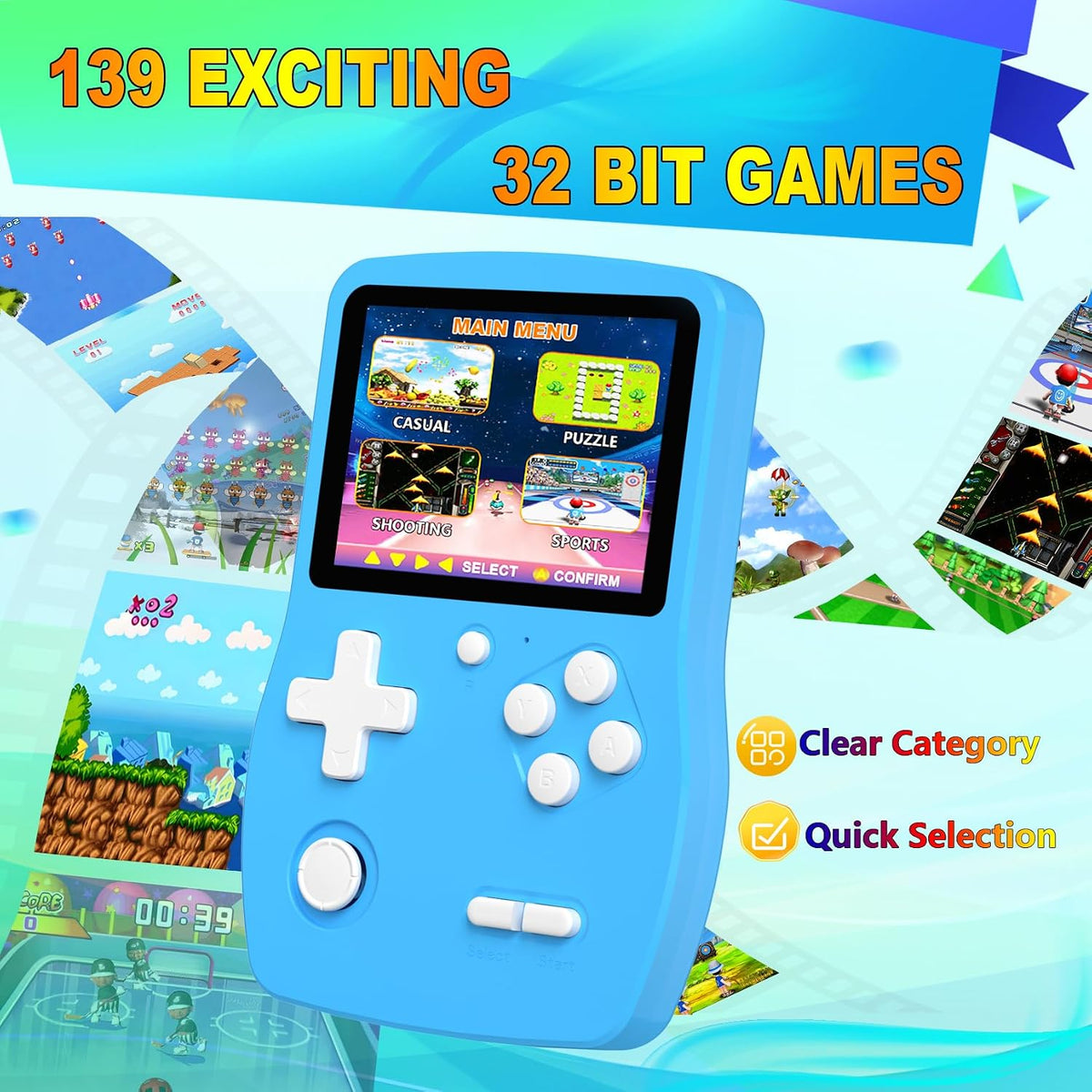 32 Bit Handheld Games for Kids Preloaded 139 Retro Video Games - Blue - image 2