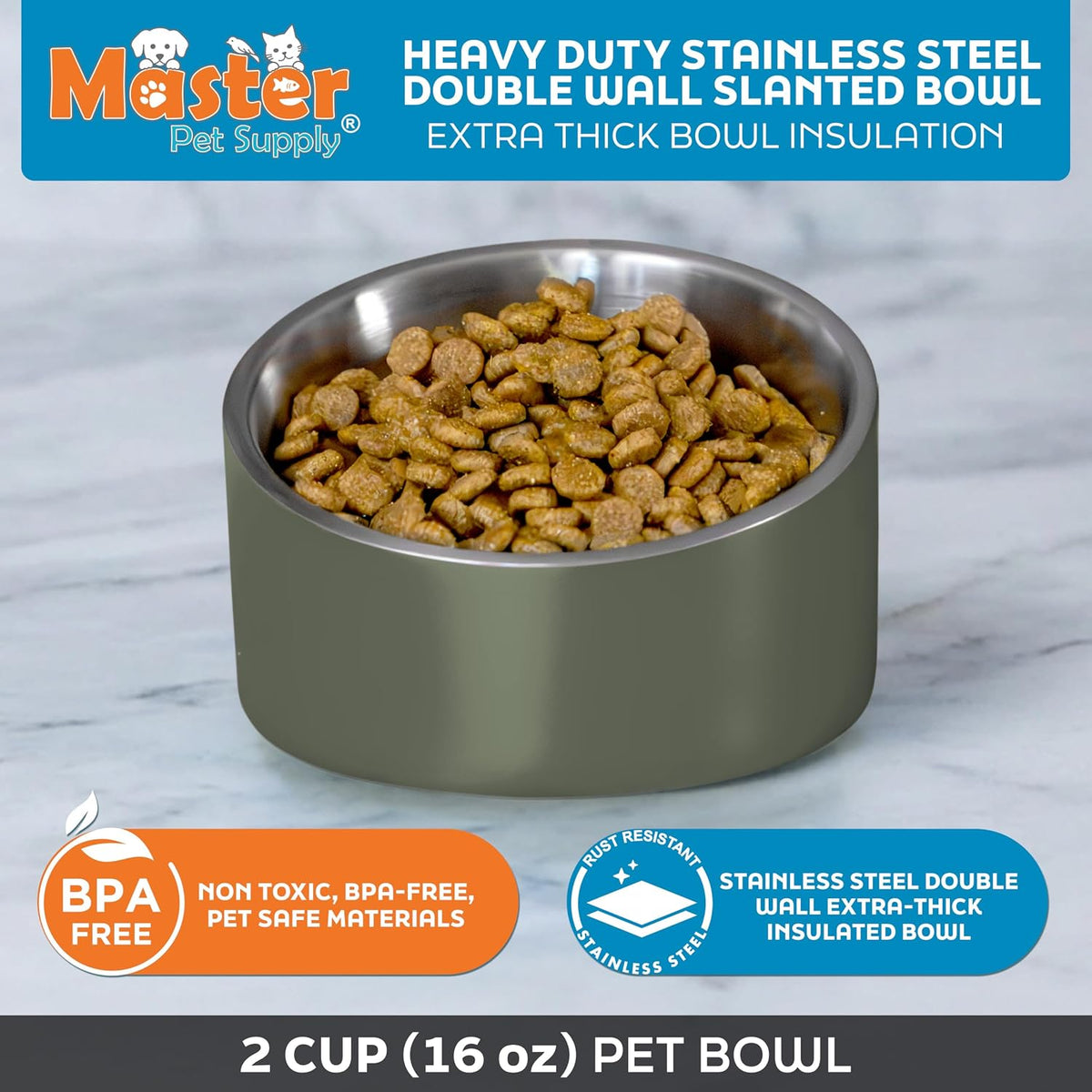 Master Pet Supply Stainless Steel Slanted Dog Cat Food Bowl 24 oz - Camo Patrol / 2 Cups (16 oz) - image 3
