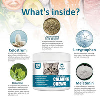 Cat Calming Treats - 100 Count Salmon Chews with Organic Chamomile & Ginger, Stress Relief Supplement for Separation Anxiety, Vet Visits & Thunderstorms (Salmon)