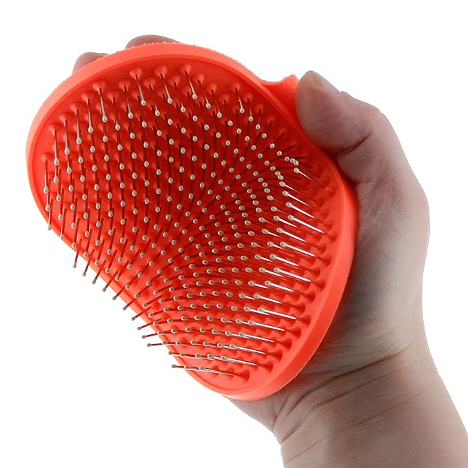 Raw Paws Grooming Brush, 1 ct - Hand-Held Rubber Tipped Pin Brush for Dogs & Cats - Deshedding Dogs with Short Hair & Long Hair - Dog Grooming