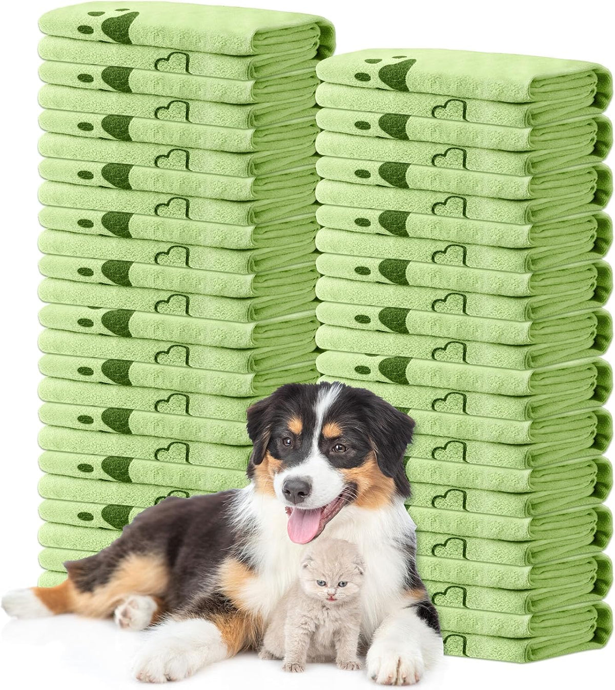 Tatuo 22 Pcs Dog Towels for Drying 20 x 40 Inch Pet Bath Towels - Green / Bone Pattern